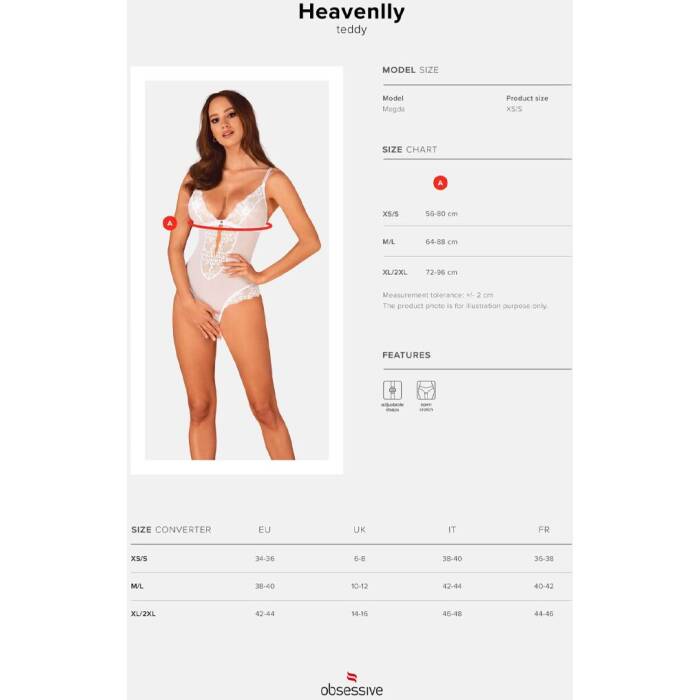 Еротичне напівпрозоре боді Obsessive Heavenlly crotchless teddy XS/S, з доступом