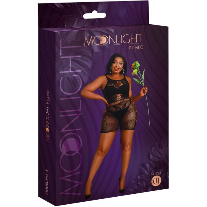 Сукня-бодістокінг Moonlight Plus Model 01 XL-XXXL Black, міні, без рукавів