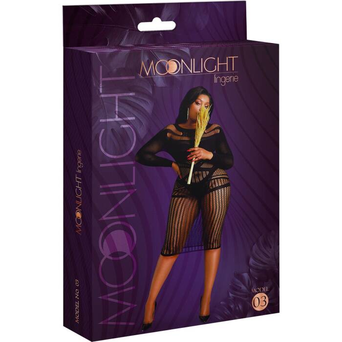 Сукня-бодістокінг Moonlight Plus Model 03 XL-XXXL Black, міді, довгий рукав