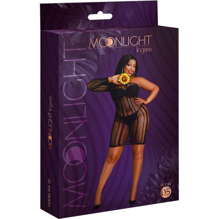 Сукня-бодістокінг Moonlight Plus Model 05 XL-XXXL Black, закрите одне плече та рукав