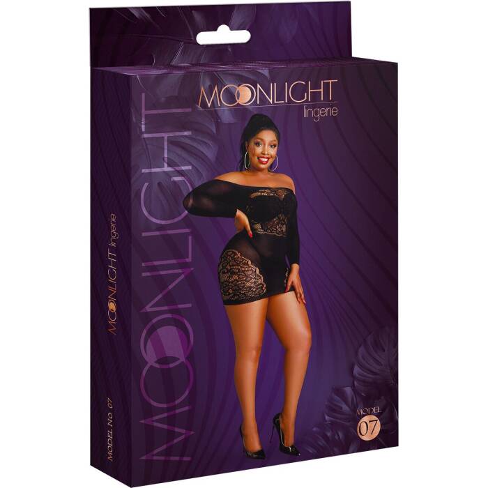 Сукня-бодістокінг Moonlight Plus Model 07 XL-XXXL Black, довгий рукав