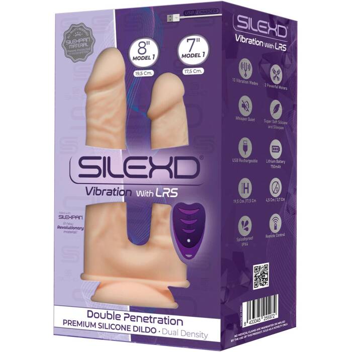 Подвійний фалоімітатор з вібрацією SilexD Double Gusto Vibro Flesh (Model 1 size 8" & 7") + LRS, діа