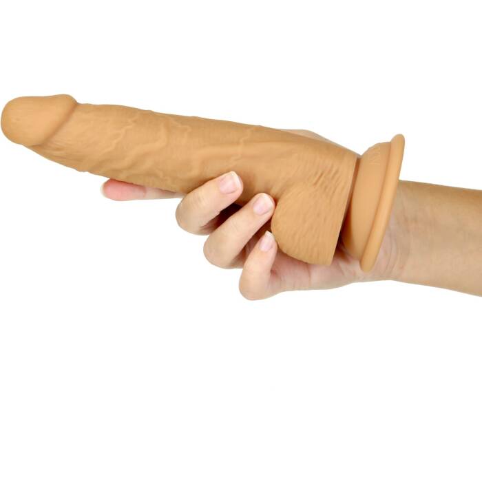 Фалоімітатор ADDICTION Dual Density Silicone Dildo Caramel 8″, присоска, діаметр 4,3 см, віброкуля в