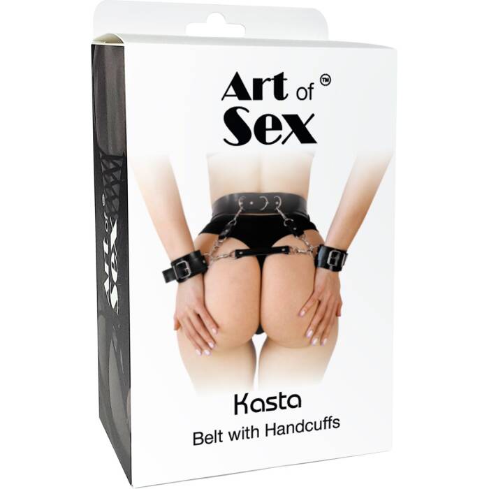 Шкіряний пояс з наручниками Art of Sex – Kasta XS-M, чорний