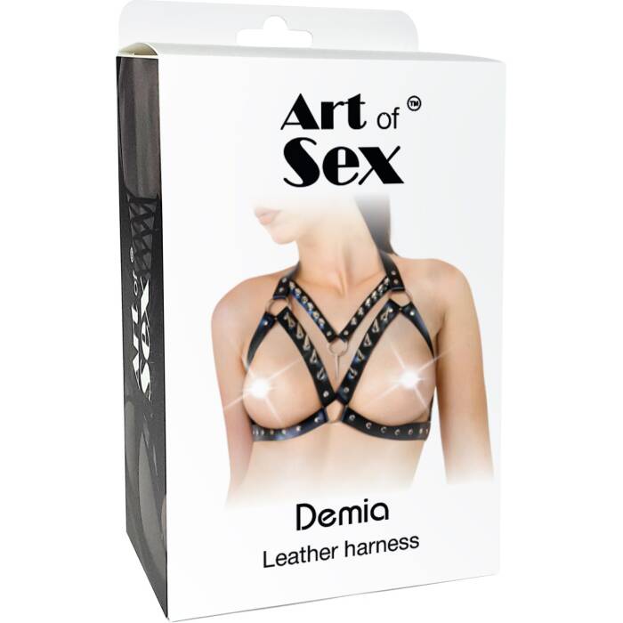 Портупея жіноча з шипами Art of Sex - Demia Leather harness, Чорна XS-M