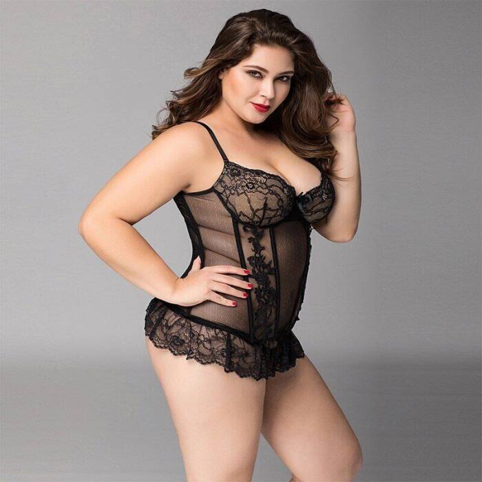 Мереживний корсет JSY «Сексуальна Белла» Plus Size Black, дрібна сітка, гіпюр, чашки з кісточками