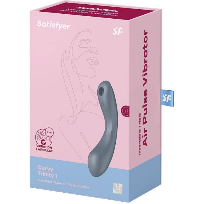 Вакуумний стимулятор з вібрацією Satisfyer Curvy Trinity 1 Bluegrey, іграшка 3в1