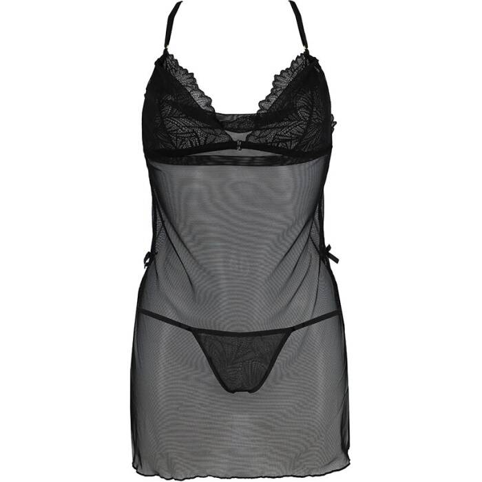 Сорочка Passion DELIENA CHEMISE L/XL black, стрінги із заниженою талією