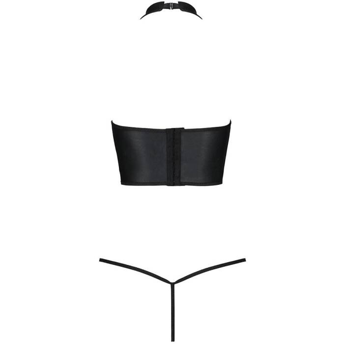 Комплект білизни з відкритими грудьми Passion GENEVIA SET WITH OPEN BRA L/XL black, корсет, стрінги