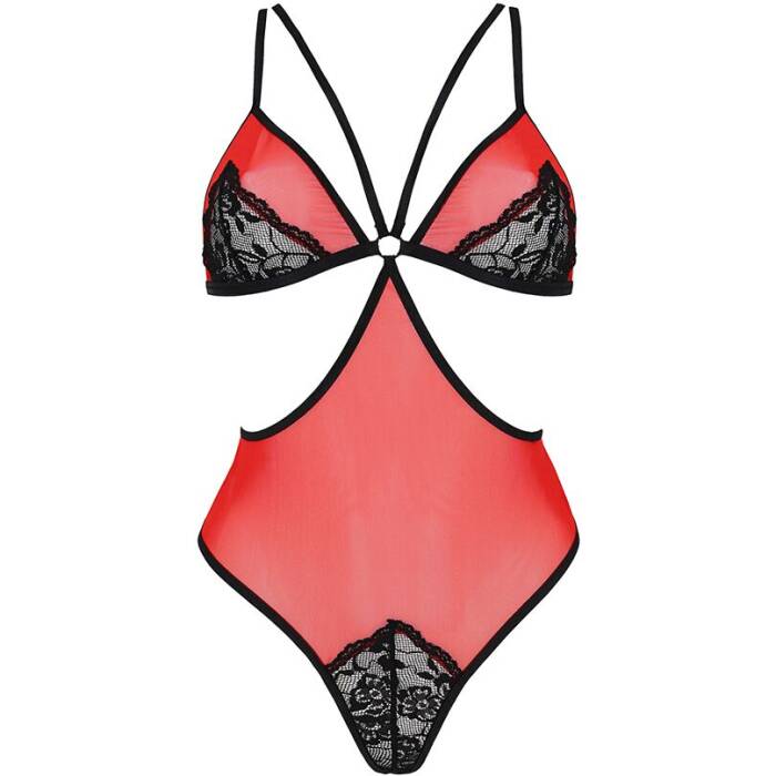 Напівпрозоре боді з мереживом Passion PEONIA BODY L/XL red