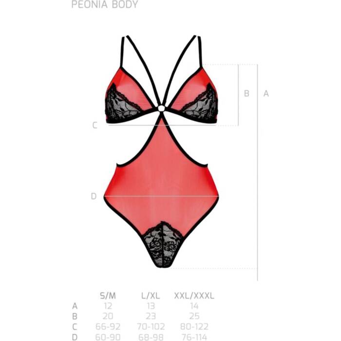 Напівпрозоре боді з мереживом Passion PEONIA BODY L/XL red