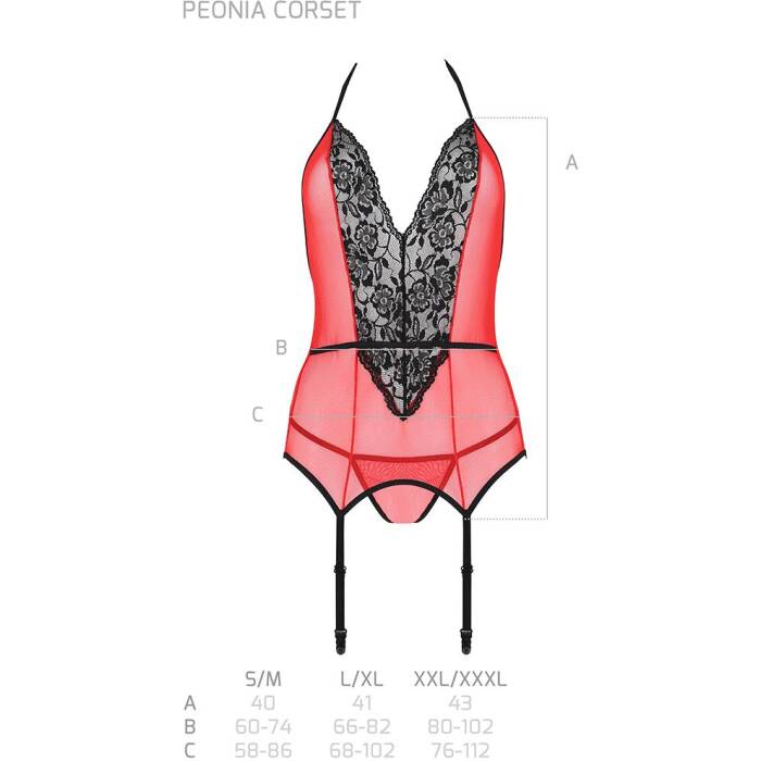 Корсет з пажами для панчіх Passion PEONIA CORSET L/XL red, стрінги