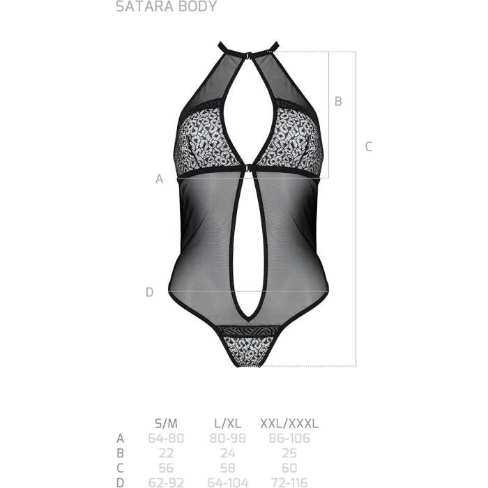 Сітчасте боді з мереживом на грудях Passion SATARA BODY L/XL black