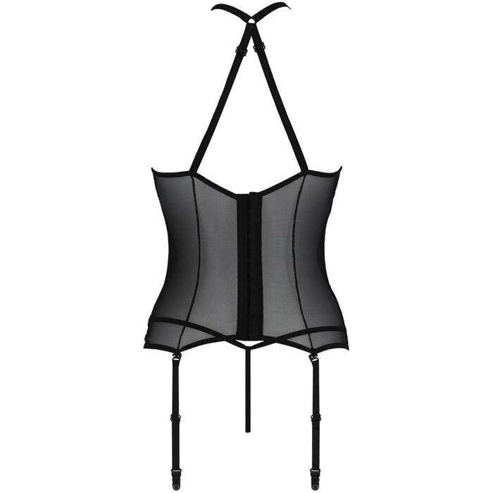 Корсет з пажами Passion SATARA CORSET L/XL black, стрінги, мереживо, застібки спереду та ззаду