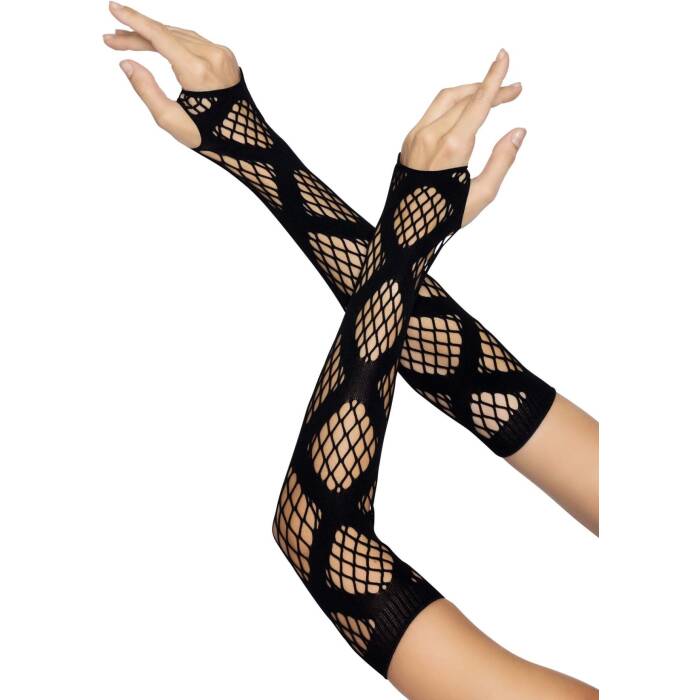 Довгі мітенки Leg Avenue Faux wrap net arm warmers One size Black, велика сітка