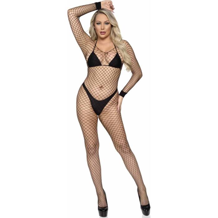 Бодістокінг у велику сітку Leg Avenue Long Sleeved Bodystocking One size Black, довгий рукав