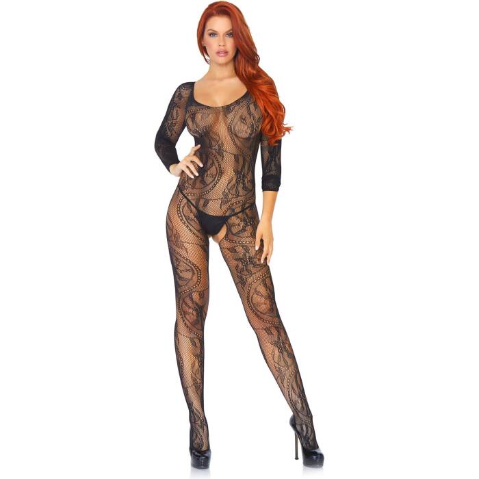 Бодістокінг Leg Avenue Swirl Lace Bodystocking One size Black, ажурна тканина, доступ