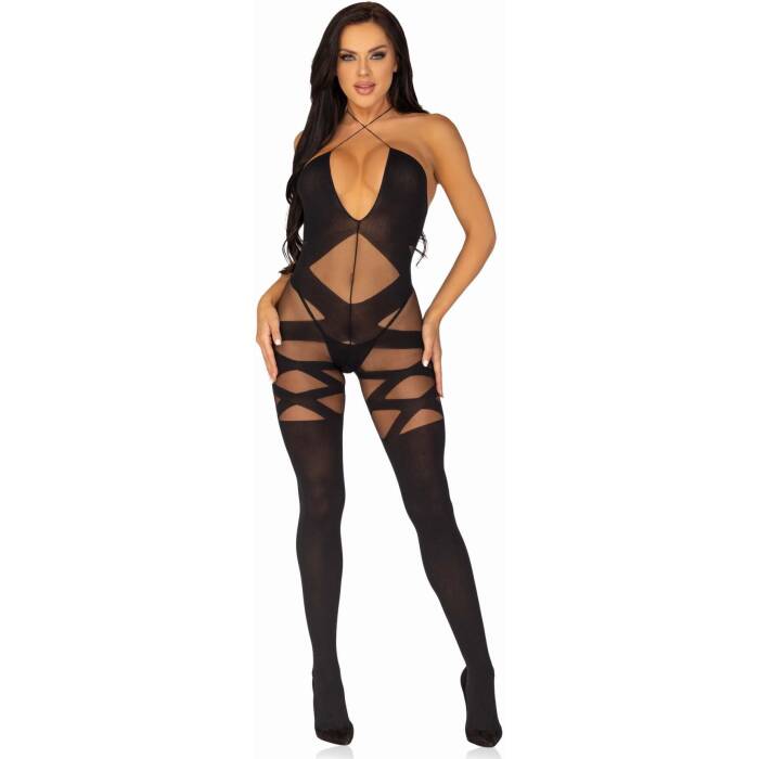 Бодістокінг Leg Avenue Illusion halter bodystocking One size Black, доступ