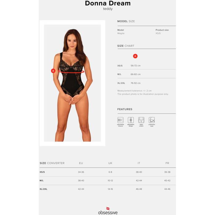 (SALE) Мереживне боді Obsessive Donna Dream crotchless teddy XS/S Black, відкритий доступ