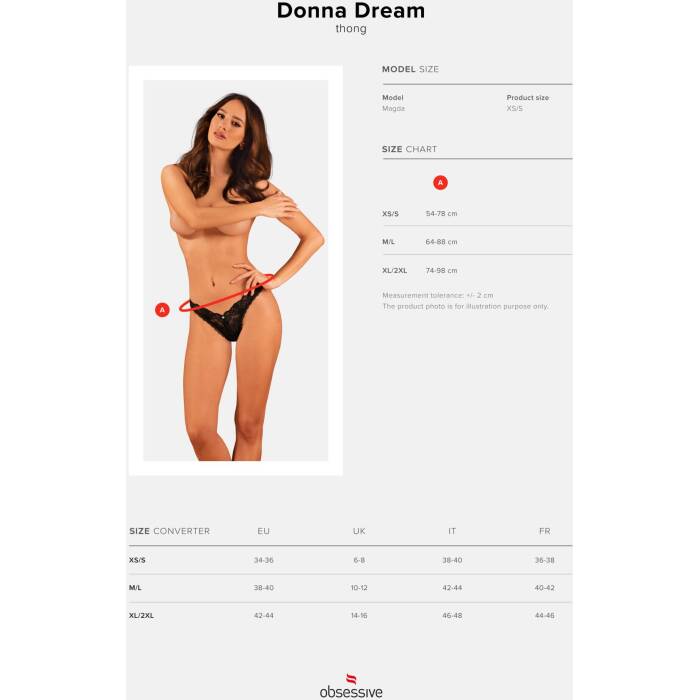 Мереживні стрінги Obsessive Donna Dream thong XS/S Black, низька посадка