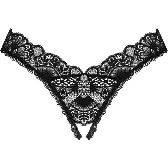 (SALE) Мереживні стрінги Obsessive Donna Dream crotchless thong XS/S Black, відкритий доступ