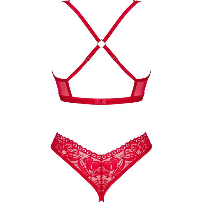 Комплект білизни Obsessive Lacelove cupless 2-pcs set XS/S Red, відкритий доступ, відкриті груди