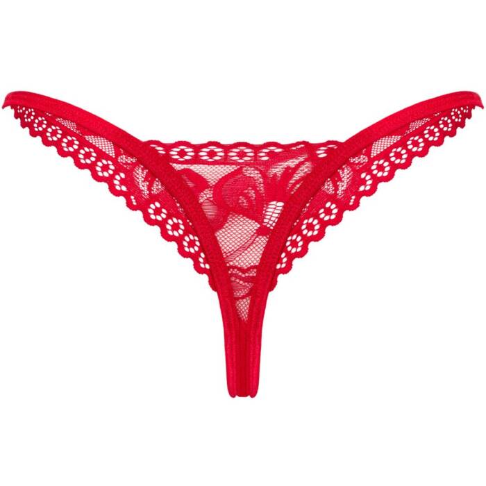 Мереживні стрінги Obsessive Lacelove thong XS/S Red, низька посадка