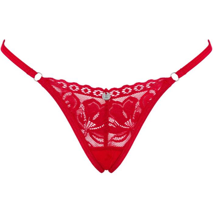 Мереживні стрінги Obsessive Lacelove thong XS/S Red, низька посадка