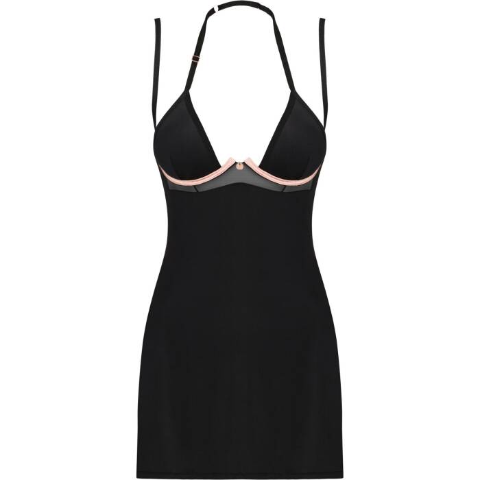 (SALE) Сорочка Obsessive Selinne chemise & thong XS/S Black, стрінги, подвійні бретелі