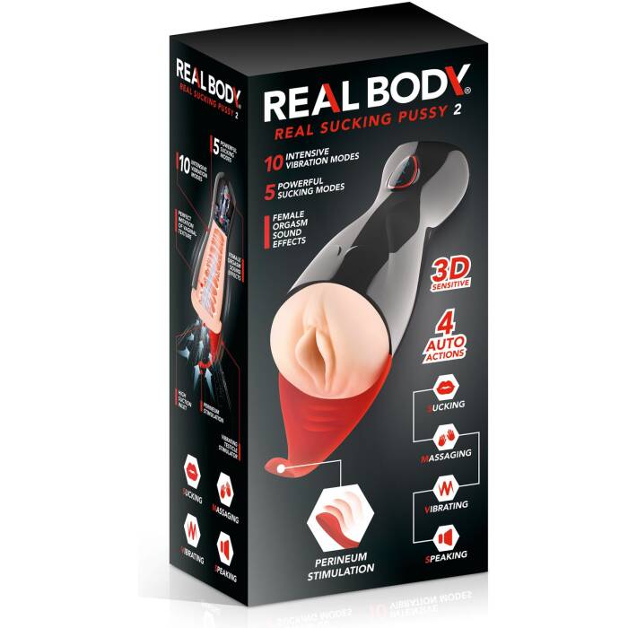 Преміум-вібромастурбатор Real Body - Real Sucking Pussy 2, всмоктування, звук, стимуляція промежини