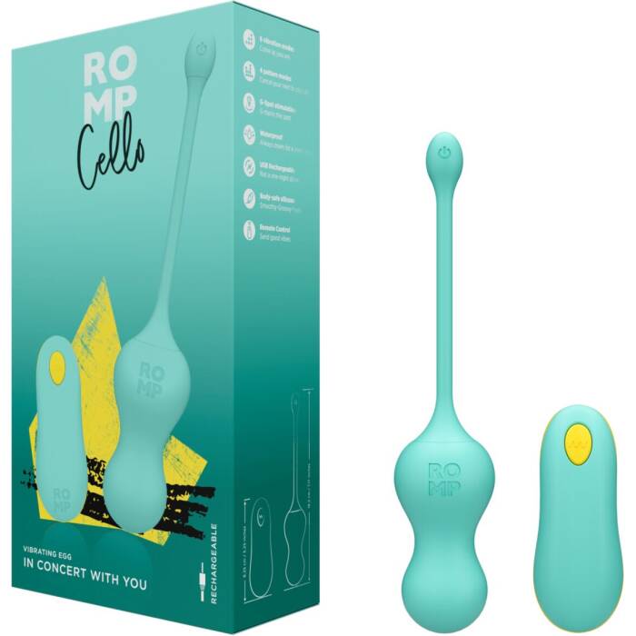 Віброяйце для точки G з пультом керування Romp Cello Light Teal, водонепроникне