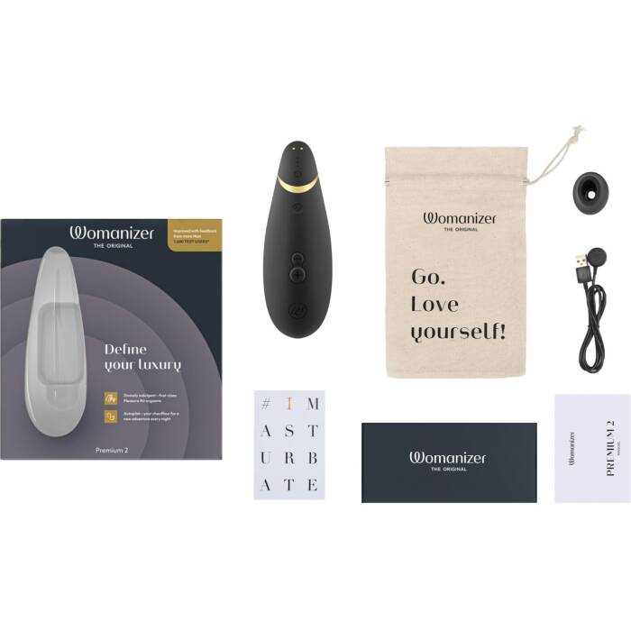 Вакуумний кліторальний стимулятор Womanizer Premium 2 - Black, функції Autopilot та Smart Silence