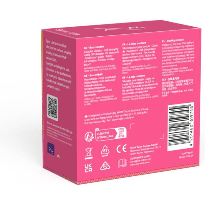 Смарт-вібратор для пар We-Vibe Sync Lite Pink, 10 віброрежимів, можна поєднувати з проникним сексом