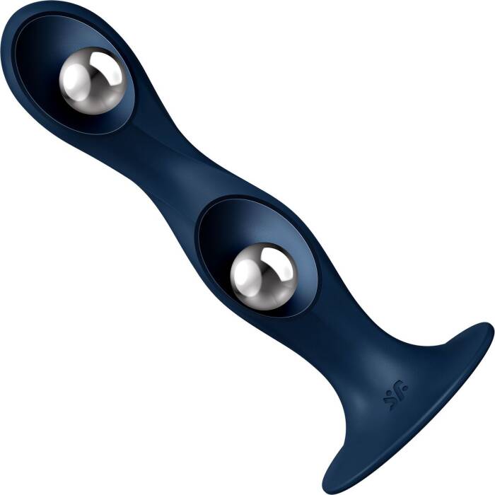 Дилдо Satisfyer Double Ball-R Dark Blue, унісекс, рухомі кульки всередині, на присосці