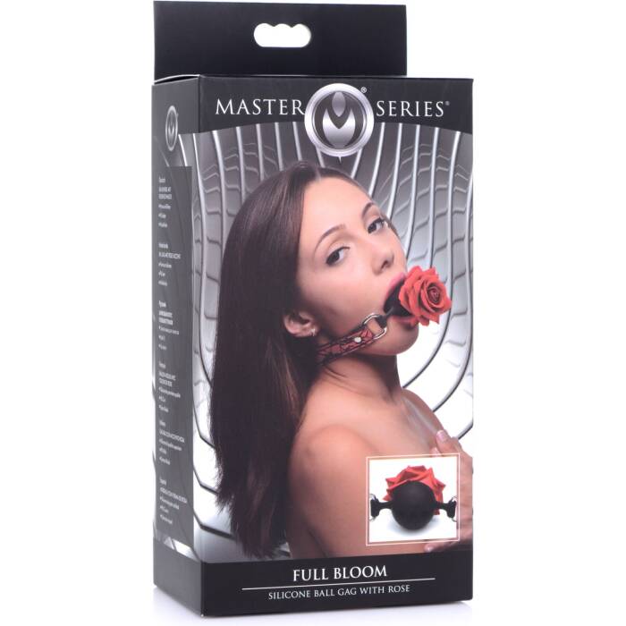 Кляп з трояндою Master Series: Eye-Catching Ball Gag With Rose, чорно-червоний