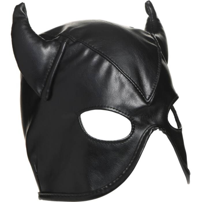 Маска з рогами Master Series: Dungeon Demon Bondage Mask with Horns, чорна