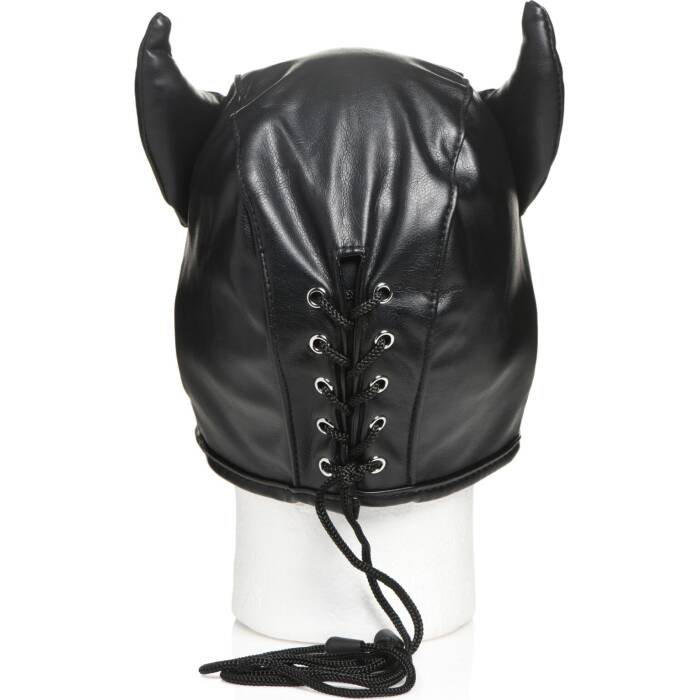 Маска з рогами Master Series: Dungeon Demon Bondage Mask with Horns, чорна