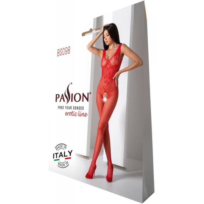 Бодістокінг з крилами Passion BS098 One Size, red, середня сітка, відкритий доступ