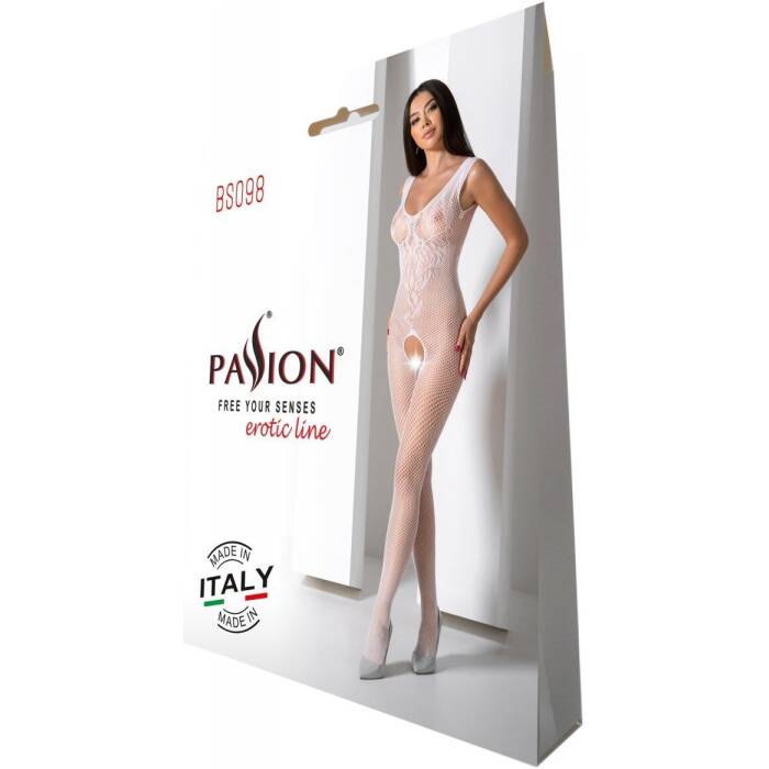 Бодістокінг з крилами Passion BS098 One Size, white, середня сітка, відкритий доступ