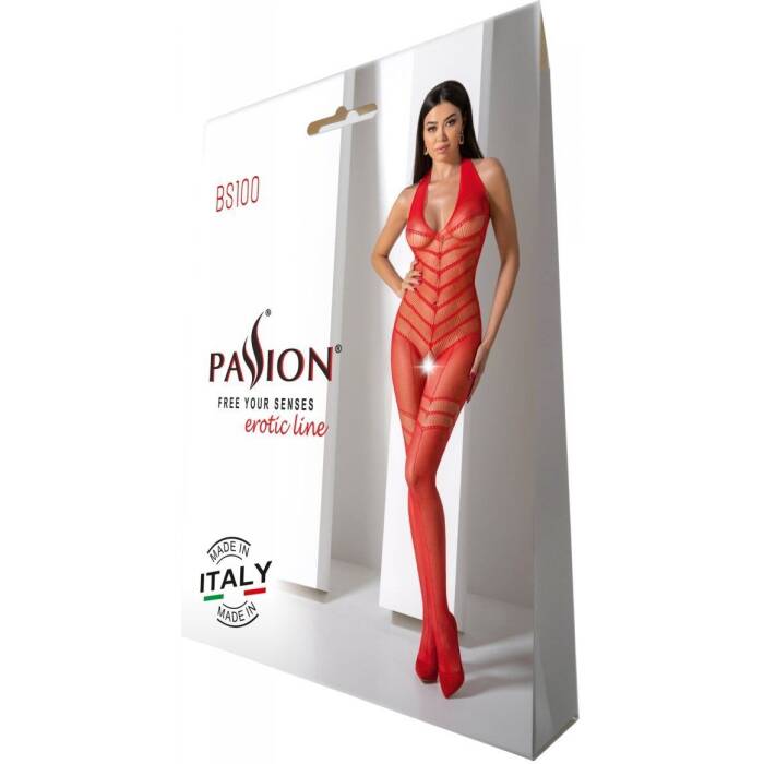 Бодістокінг з плетінням на животику Passion BS100 One Size, red, декоративний шов, з доступом