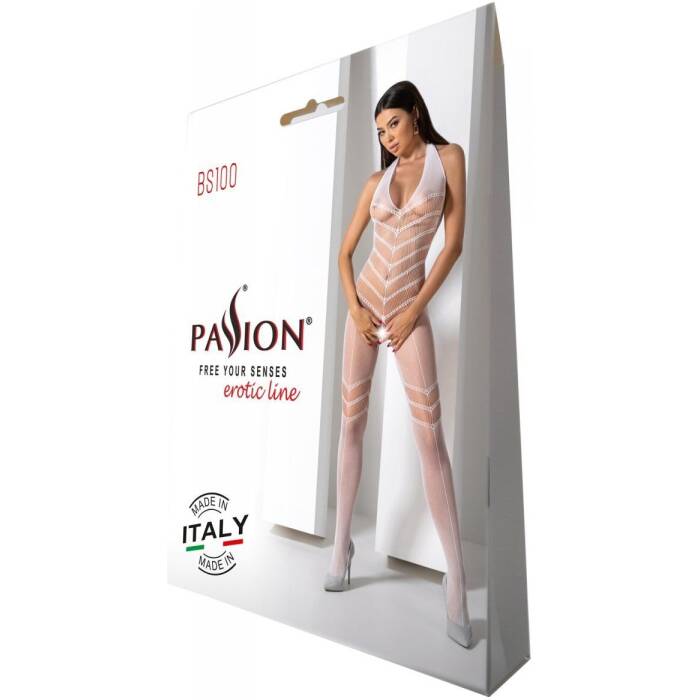 Бодістокінг з плетінням на животику Passion BS100 One Size, white, декоративний шов, з доступом