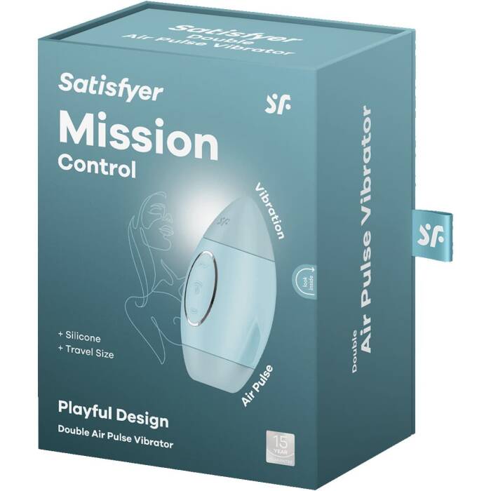 Вакуумний стимулятор з вібрацією Satisfyer Mission Control Blue, 2 незалежні мотори