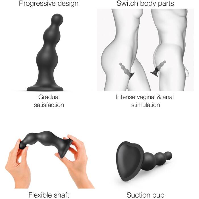 Насадка для страпона Strap-On-Me Dildo Plug Beads Black S