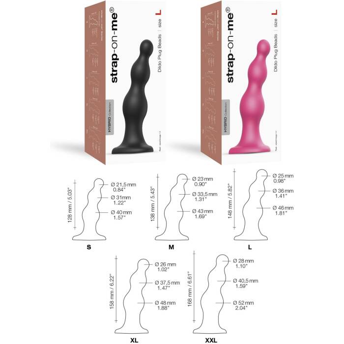 Насадка для страпона Strap-On-Me Dildo Plug Beads Black S