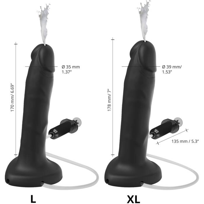 Фалоімітатор, що кінчає Strap-On-Me Squirting Cum Dildo Realistic Black, діам. 3,5 см, силікон