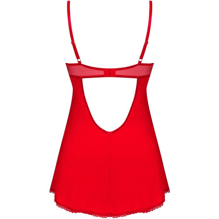 Пеньюар Obsessive Ingridia chemise & thong XS/S, червоний, сорочка, стрінги