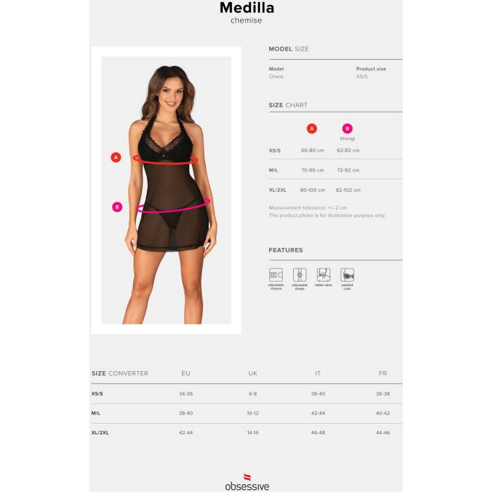 Пеньюар Obsessive Medilla chemise & thong XS/S