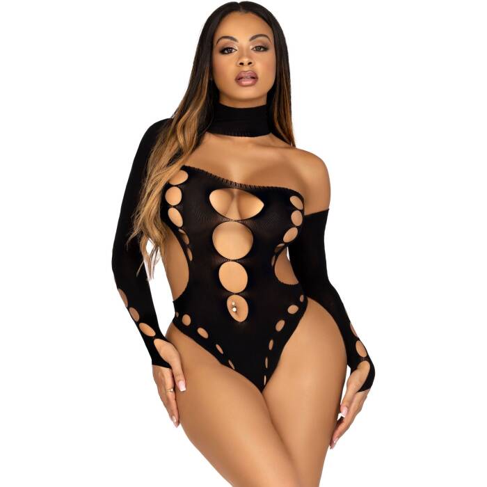 Безшовне боді на одне плече Leg Avenue Seamless thong back bodysuit, One Size, чорне