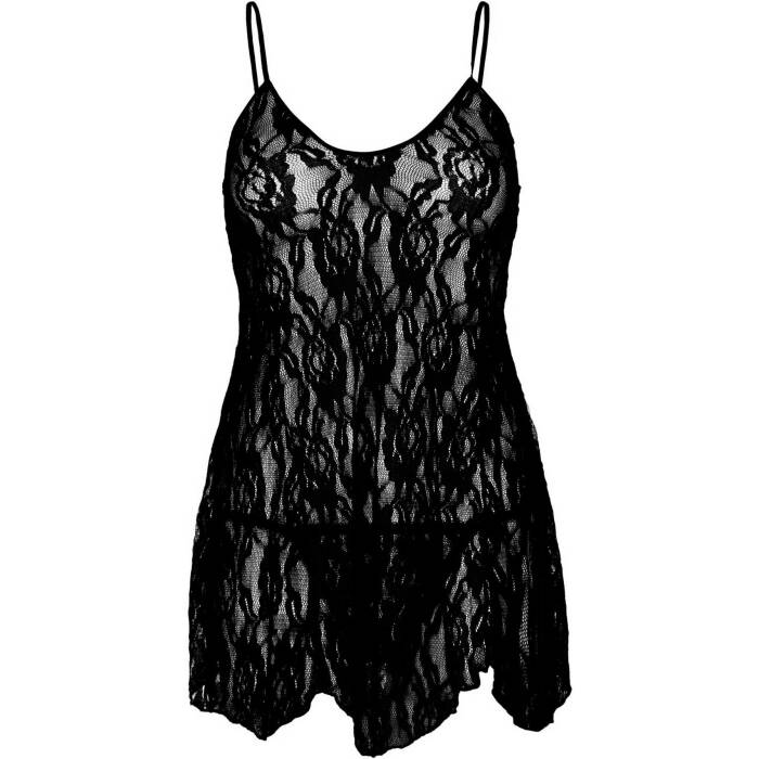 Сорочка бебі-дол Leg Avenue Rose Lace Flair Chemise Black, One Size