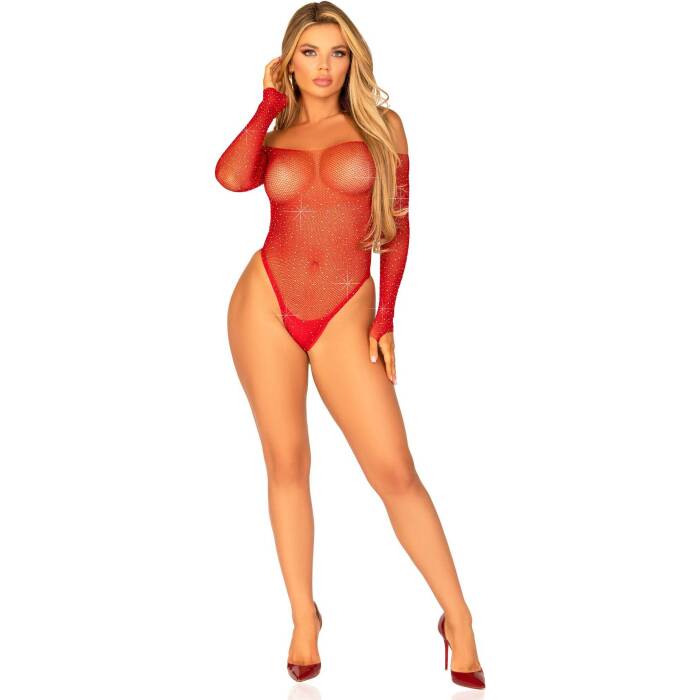 Сітчасте боді зі стразами Leg Avenue Crystalized fishnet bodysuit Red One Size